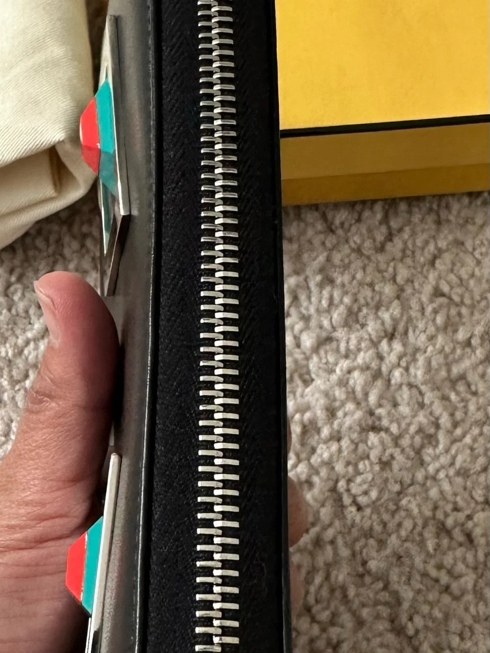 Fendi Hypnoteyes Black Leather Zip Around Wallet